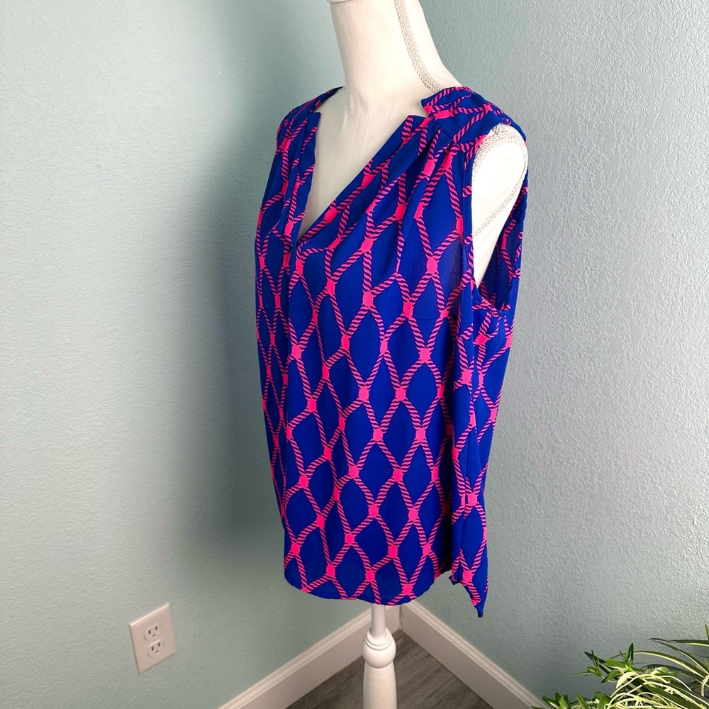 41 Hawthorn Sleeveless Top 1X V-Neck Purple Hot Pink Abstract Print EUC